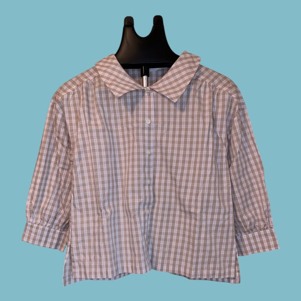 Beige Gingham Top Cottagecore Ehka Sopo One Size NWT